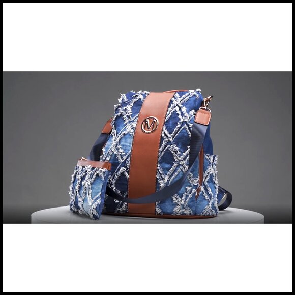 Distressed Denim Backpack Purse Anti-Theft Rucksack Travel College Shoulder Bag